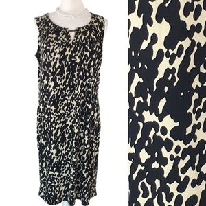 Dana Buckman Black Cream Abstract Sleeveless Stretch Midi Shift Dress Medium